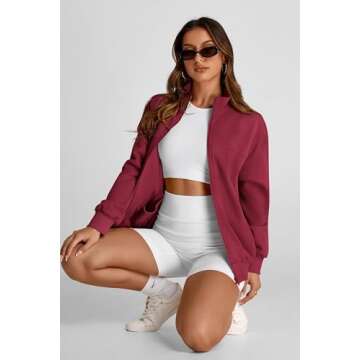PRETTYGARDEN Women's 2025 Spring Fall Fashion Full Zip Up Sweatshirt Long Sleeve Loose Fit Trendy Casual Jacket with Pockets (Wine Red,Large)
