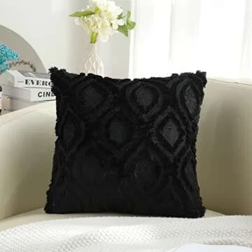 decorUhome Throw Pillow Covers 18x18 Inch Set of 2, Soft Plush Faux Wool Black Couch Pillow Covers, Spring Solid Dyed Accent Pillow Cases for Sofa Bed Living Room Home Decor