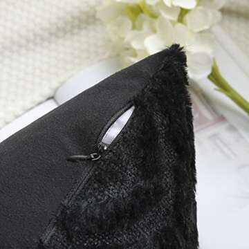 decorUhome Throw Pillow Covers 18x18 Inch Set of 2, Soft Plush Faux Wool Black Couch Pillow Covers, Spring Solid Dyed Accent Pillow Cases for Sofa Bed Living Room Home Decor