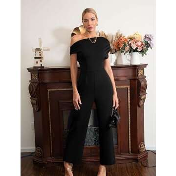 YMDUCH Women's Casual Sleeveless Off Shoulder Wide Leg Long Pant Jumpsuits