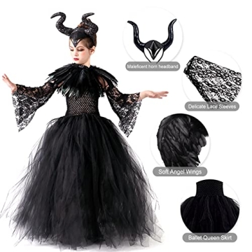 MAXHJX Girls Halloween Maleficent Costume with Accessories