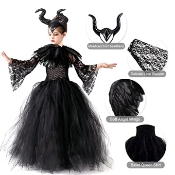 MAXHJX Girls Halloween Maleficent Costume with Accessories
