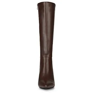 Allegra K Women's High Heels Pointed Toe Stiletto Heel Brown Knee High Boots 7.5 M US