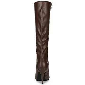 Allegra K Women's High Heels Pointed Toe Stiletto Heel Brown Knee High Boots 7.5 M US