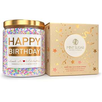 Happy Birthday Candle - Vanilla Birthday Cake Scent with Sprinkles Cute Birthday Gifts for Women Ide...