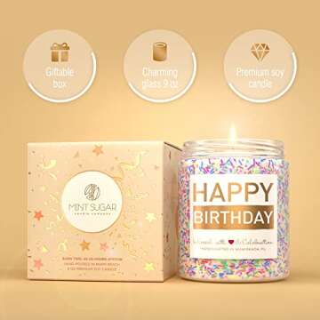 Happy Birthday Candle - Vanilla Birthday Cake Scent with Sprinkles Cute Birthday Gifts for Women Ideas, Made in USA, 9 oz - Cool Unique Bday Gift for Her, Best Friend, Men