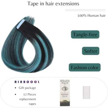 Rinboool Tape in Hair Extensions, Real Natural Remy Human Hair, Seamless Straight Pu Skin Weft, 14 I...