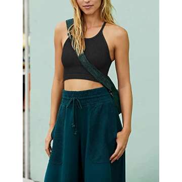 LASLULU Womens Sports Bra Workout Tank Tops Longline Padded Medium Support Running Athletic Camis Crop with Built in Bras(Black Medium)