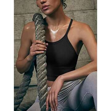 LASLULU Womens Sports Bra Workout Tank Tops Longline Padded Medium Support Running Athletic Camis Crop with Built in Bras(Black Medium)