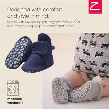 Zutano Unisex Organic Cotton Baby Booties With Gripper Soles, True Navy, 6M