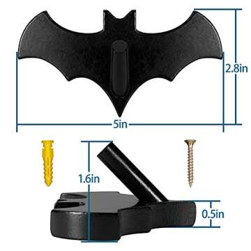 Bat Wall Hooks(Set of 4), Bat Key Holders, Multifunctional Hooks for Mugs, Purse, Towel, Clothes, Gothic Decor for Kitchen Bathroom Living Room or Bedroom-Blac-Wood