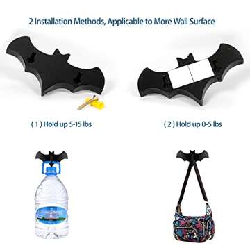Bat Wall Hooks(Set of 4), Bat Key Holders, Multifunctional Hooks for Mugs, Purse, Towel, Clothes, Gothic Decor for Kitchen Bathroom Living Room or Bedroom-Blac-Wood