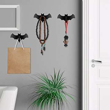 Bat Wall Hooks(Set of 4), Bat Key Holders, Multifunctional Hooks for Mugs, Purse, Towel, Clothes, Gothic Decor for Kitchen Bathroom Living Room or Bedroom-Blac-Wood