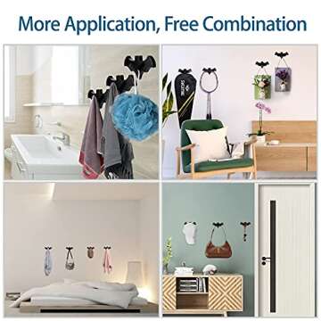 Bat Wall Hooks(Set of 4), Bat Key Holders, Multifunctional Hooks for Mugs, Purse, Towel, Clothes, Gothic Decor for Kitchen Bathroom Living Room or Bedroom-Blac-Wood