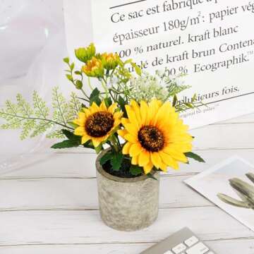 COCOBOO Sunflower Artificial Flowers Pot, Sunflower Decor, Yellow Fake Flower in Pots, for Home Bathroom Kitchen