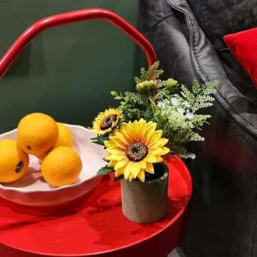 COCOBOO Sunflower Artificial Flowers Pot, Sunflower Decor, Yellow Fake Flower in Pots, for Home Bathroom Kitchen