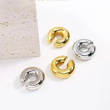Chic Chunky Gold Ear Cuffs Non-Piercing Clip-On Style