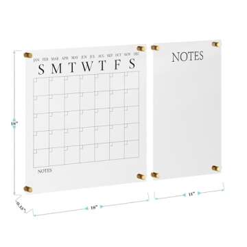 Martha Stewart Grayson Acrylic Wall Calendar and Notes Board with Dry Erase Marker, Clear with Black Print, Set of 2