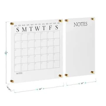 Martha Stewart Grayson Acrylic Wall Calendar and Notes Board with Dry Erase Marker, Clear with Black Print, Set of 2