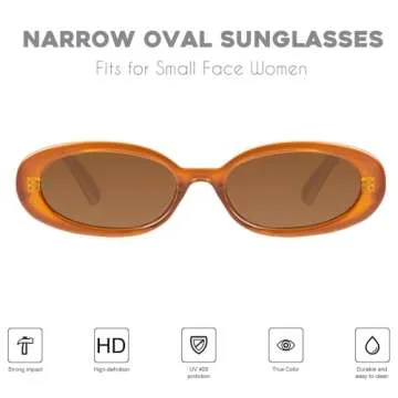 Mosanana Vintage Narrow Oval Sunglasses for Small Faces Brown MS52360
