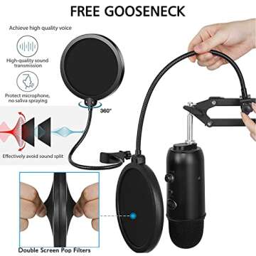 Microphone Stand for Blue Yeti, Snowball, Boom Arm Scissor Mic Stand with Shock Mount, Windscreen and Double layered Pop Filter, Heavy Duty Mic Boom Arm Stand, Broadcasting and Recording.Game