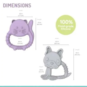 melii Baby Teethers, 100% Food Grade Silicone, Multiple Soft Textures to Soothe Baby's Gums, Teething Toy, BPA Free, Bulldog & Cat