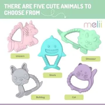 melii Baby Teethers, 100% Food Grade Silicone, Multiple Soft Textures to Soothe Baby's Gums, Teething Toy, BPA Free, Bulldog & Cat