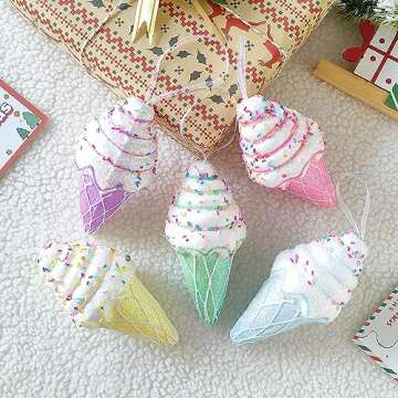 Ice Cream Ornaments Set, 5PCS Ice Cream Christmas Pendant Ornament Set, Easter Donut Hanging Ornaments for Spring Indoor Outdoor Gifts Home Supplies Xmas Tree Birthday Party Decorations