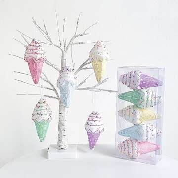 Ice Cream Ornaments Set, 5PCS Ice Cream Christmas Pendant Ornament Set, Easter Donut Hanging Ornaments for Spring Indoor Outdoor Gifts Home Supplies Xmas Tree Birthday Party Decorations