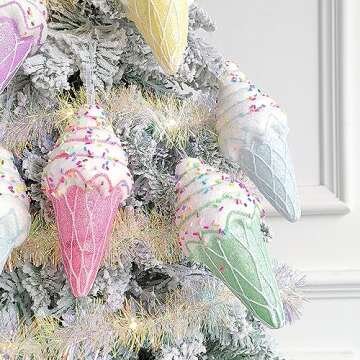 Ice Cream Ornaments Set, 5PCS Ice Cream Christmas Pendant Ornament Set, Easter Donut Hanging Ornaments for Spring Indoor Outdoor Gifts Home Supplies Xmas Tree Birthday Party Decorations