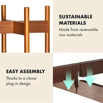 Fox & Fern Mid Century Tall Plant Stand — 10 Inch Fixed Size Raised Wooden Plant Stand for Indoor Planters; Modern Flower Pot Holder with Plug In Design; Easy to Assemble; Two Height Options - Acacia