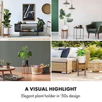 Fox & Fern Mid Century Tall Plant Stand — 10 Inch Fixed Size Raised Wooden Plant Stand for Indoor Planters; Modern Flower Pot Holder with Plug In Design; Easy to Assemble; Two Height Options - Acacia