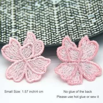 60 Pcs Magnolia Flower Sew on Patches Blue Lace Flower Embroidered Appliques for Sewing Craft Projects, Wedding Bridal Dress, Cheongsam, Jeans, Backpack, Hats, Bags (L Pink)