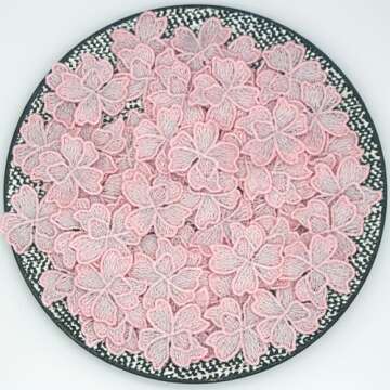 60 Pcs Magnolia Flower Sew on Patches Blue Lace Flower Embroidered Appliques for Sewing Craft Projects, Wedding Bridal Dress, Cheongsam, Jeans, Backpack, Hats, Bags (L Pink)