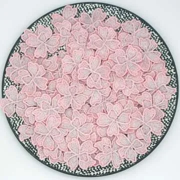 60 Pcs Magnolia Flower Sew on Patches Blue Lace Flower Embroidered Appliques for Sewing Craft Projects, Wedding Bridal Dress, Cheongsam, Jeans, Backpack, Hats, Bags (L Pink)