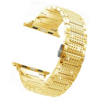 Elegant Vlokomz Apple Watch Band Gold with Rhinestones