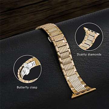 Elegant Vlokomz Apple Watch Band Gold with Rhinestones