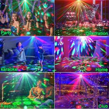 Party Lights Disco Ball, Disco Lights Laser DJ Light Sound Activated Strobe Lights with Remote Contr...