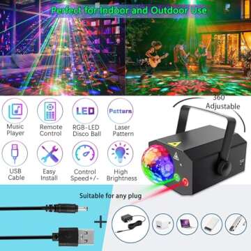 Party Lights Disco Ball, Disco Lights Laser DJ Light Sound Activated Strobe Lights with Remote Control Laser Lights Disco Lights for Parties Inoor Club Bar KTV Holiday Dance Christmas Birthday