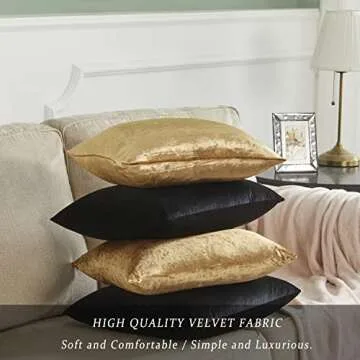 GIGIZAZA Decorative Throw Pillow Covers 18 x 18,Gold Black Soft, Set of 4 Square Velvet Cushion Covers