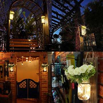 AerWo 2Pcs Mason Jar Sconces Wall Decor, Handmade Rustic wall Sconces with LED Fairy Lights and Flow...