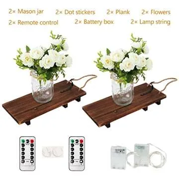 AerWo 2Pcs Mason Jar Sconces Wall Decor, Handmade Rustic wall Sconces with LED Fairy Lights and Flowers, Hanging Mason Jar for Farmhouse Kitchen Decorations Wall Decor