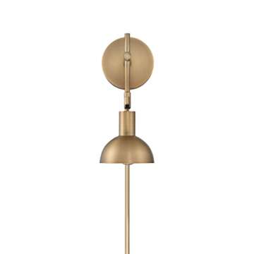 Nathan James Tamlin Vintage Brass Wall Light Fixture, Wall Mounted 1-Light Lamp, Plugin Sconce with ...