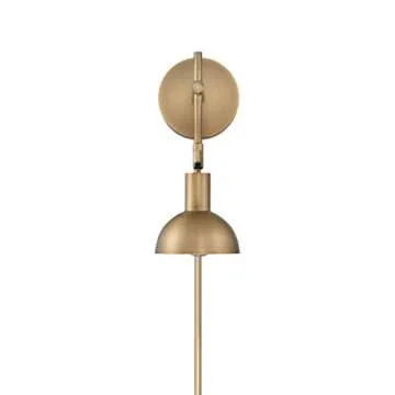 Nathan James Tamlin Vintage Brass Wall Light Fixture, Wall Mounted 1-Light Lamp, Plugin Sconce with ...