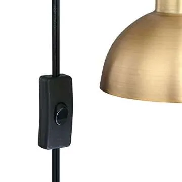 Nathan James Tamlin Vintage Brass Wall Light Fixture, Wall Mounted 1-Light Lamp, Plugin Sconce with On/Off Switch for Living Room, Reading Nook or Bedroom, Brass