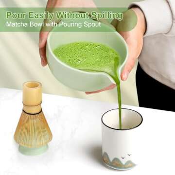 GLHXOOIR Matcha Kit Set, Matcha Bowl with Pouring Spout,Matcha Whisk and Holder, Bamboo Matcha Scoop and Stainless Steel Sifter, Premium Christmas Gifts for Womens Men Wives Mom