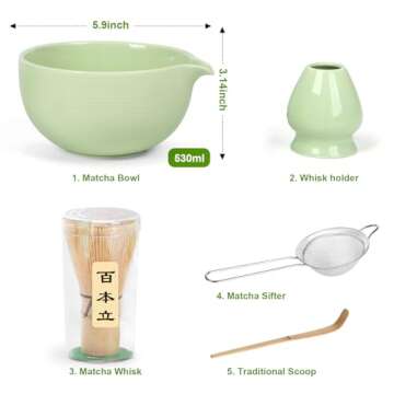 GLHXOOIR Matcha Kit Set, Matcha Bowl with Pouring Spout,Matcha Whisk and Holder, Bamboo Matcha Scoop and Stainless Steel Sifter, Premium Christmas Gifts for Womens Men Wives Mom