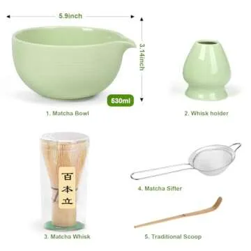 GLHXOOIR Matcha Kit Set, Matcha Bowl with Pouring Spout,Matcha Whisk and Holder, Bamboo Matcha Scoop and Stainless Steel Sifter, Premium Christmas Gifts for Womens Men Wives Mom