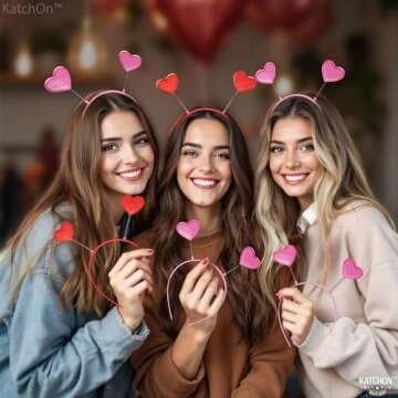 KatchOn, Glitter Pink and Red Heart HeadBand - Pack of 12 | Valentines Day Heart Head Boppers for Valentines Day Decor | Heart Antenna Headband, Valentines Headband | Valentines Party Decorations