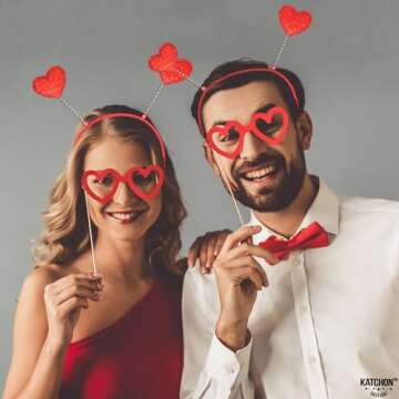 KatchOn, Glitter Pink and Red Heart HeadBand - Pack of 12 | Valentines Day Heart Head Boppers for Valentines Day Decor | Heart Antenna Headband, Valentines Headband | Valentines Party Decorations